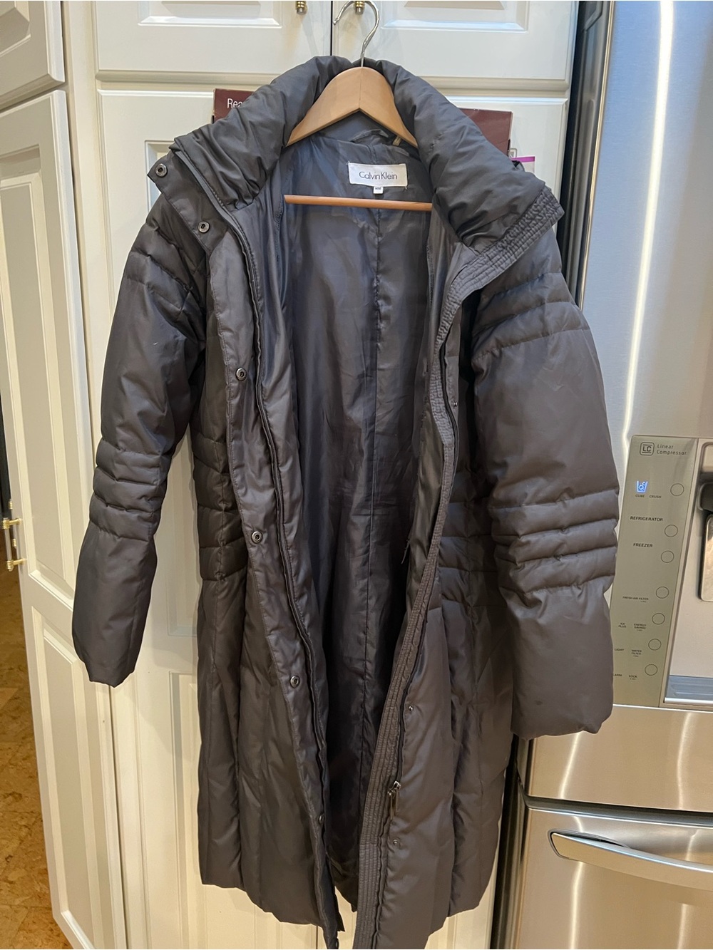 Calvin Klein Women's Long Puffer Coat - Grey - Size Medium